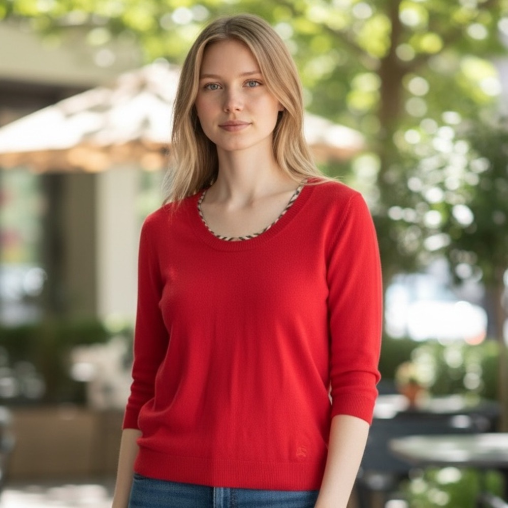 Burberry Red Crew Neck Sweater - Designer - Office Workwear - Casual - Size XL